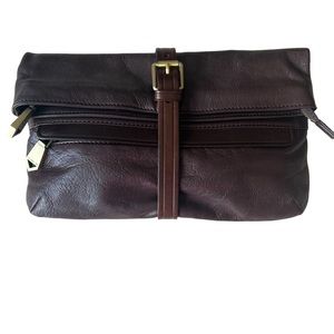 CHRISTOPHER KON X PERUVIAN CONNECTION Leather Clutch Brown Fold Over EUC